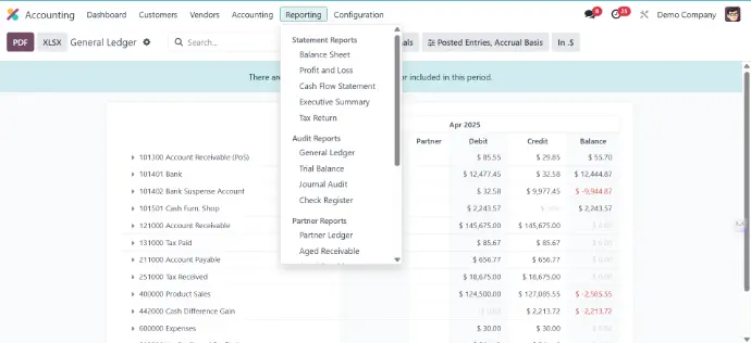 Odoo Accounting Reports Dashboard